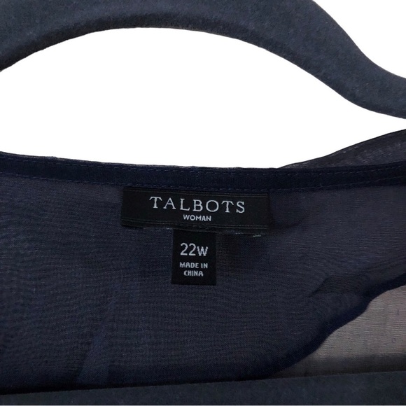 Talbots Long Sleeve Ruffle V-Neck Sheer Crepe Wrap Blouse Women's Plus 22W Blue - Picture 5 of 8